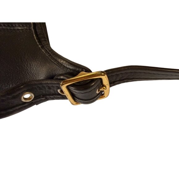 Vintage Coach Black Leather Shoulder Bag Purse With Adjustable Strap & Gold Buck - Picture 5 of 9